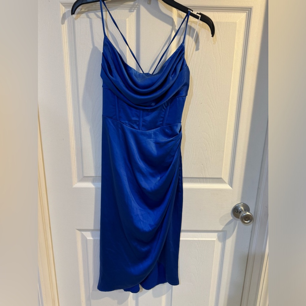Blue Satin Selfie Leslie Dress, NWT